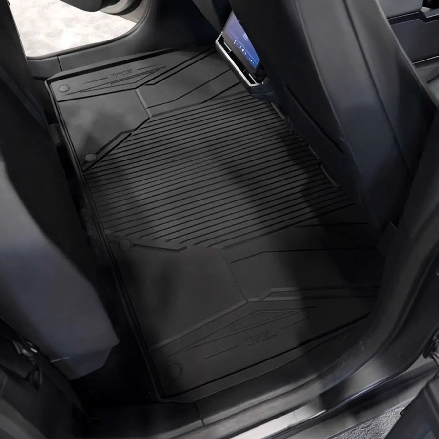 3W dual-layer all-weather floor mat installed in the Cybertruck