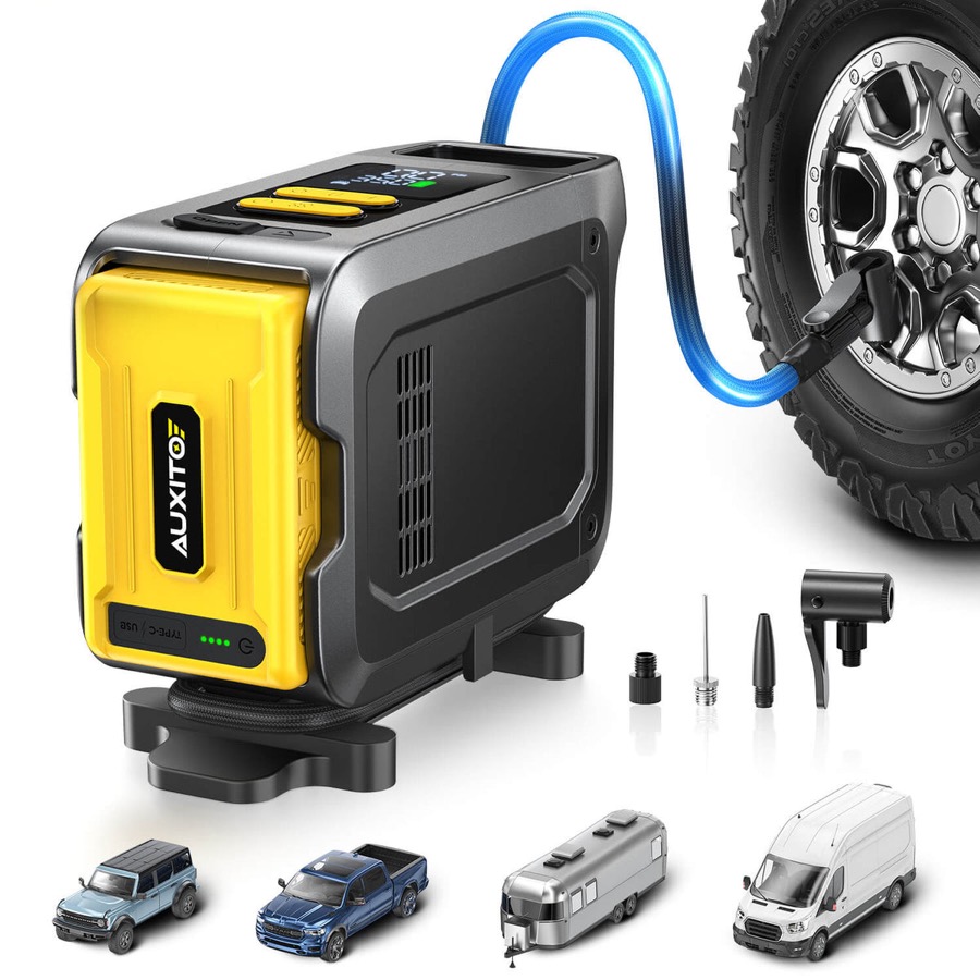 Auxito AT1 150PSI heavy duty tire inflator with hose and tire
