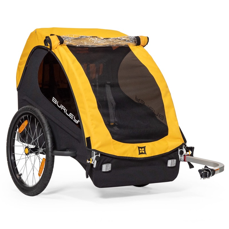 Yellow Burley Bee kids bike trailer